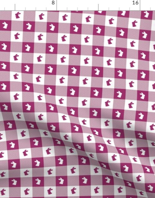 Berry and White Gingham Easter Check with Center Bunny Medallions in Berry and White Fabric