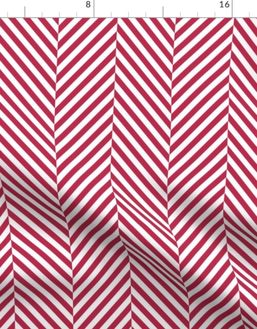 Viva Magenta and White Geometric Herringbone Pattern Fabric