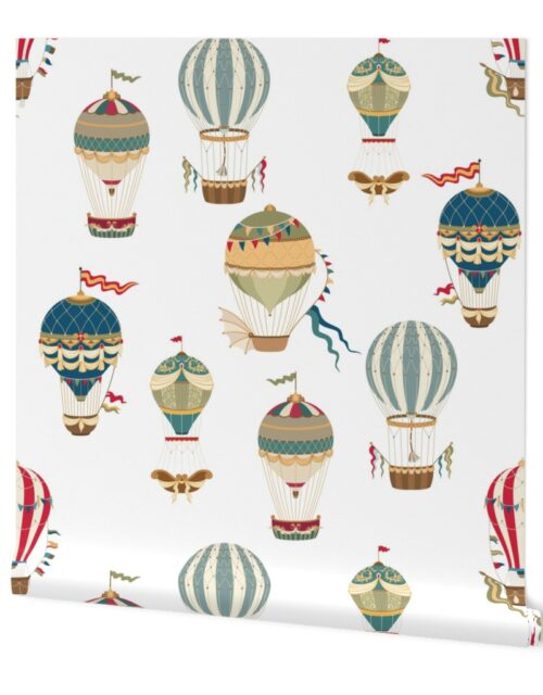 Vintage Hot Air Balloons on White Wallpaper