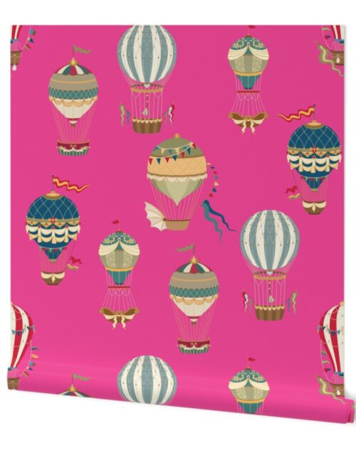 Vintage Hot Air Balloons on Hot Pink Wallpaper