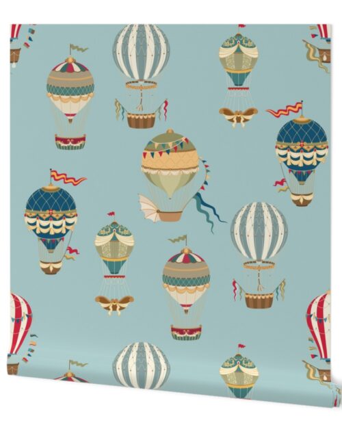 Vintage Hot Air Balloons in Sky Blue Wallpaper