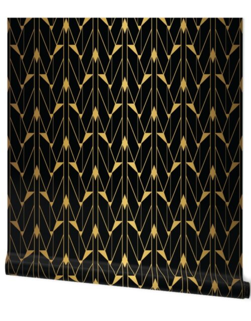 Faux Foil Gold and Black Retro Vintage Art Deco Geometric Open Triangle Pattern Wallpaper