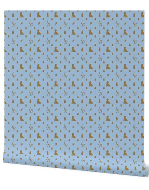 Baby Luxury Iconic Monogram Pattern on Classic Blue with Tan Motifs Wallpaper