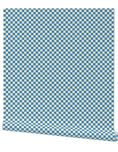 Cornflower Blue and Cream Checkerboard Squares Wallpaper