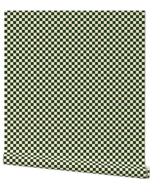 Hunter Green and Cream Checkerboard Squares Wallpaper