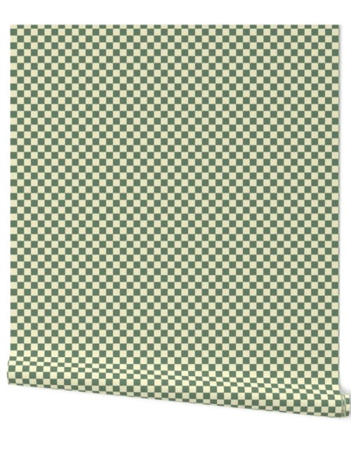 Prairie Sage Green and Cream Checkerboard Squares Wallpaper