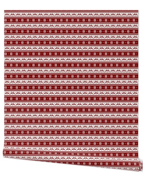 Dark Christmas Candy Apple Red Nordic Reindeer Stripe Wallpaper
