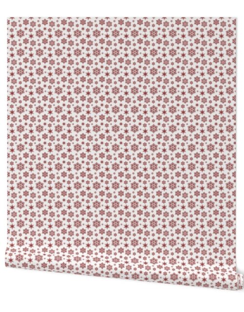 Dark Christmas Candy Apple Red Snowflakes on White Wallpaper