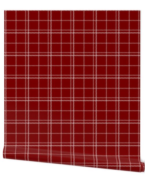 Large Dark Christmas Candy Apple Red Plaid Check with White Wallpaper