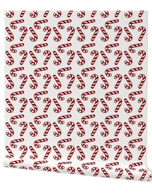 Large Dark Christmas Candy Apple Red Candy Canes on White Wallpaper