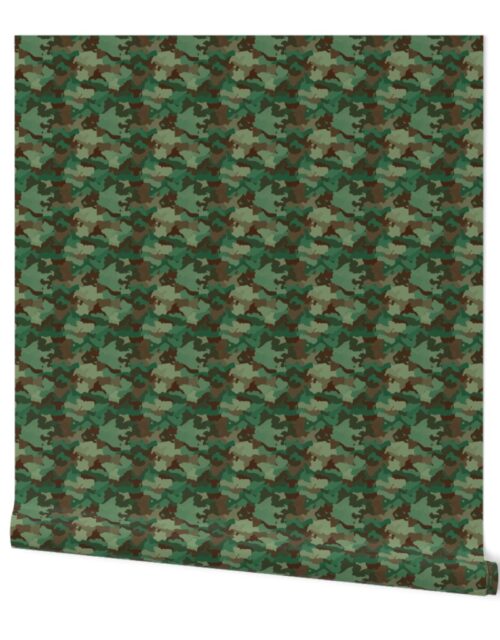 Small Military Army Green and Khaki Brown Camo Camouflage Print Wallpaper