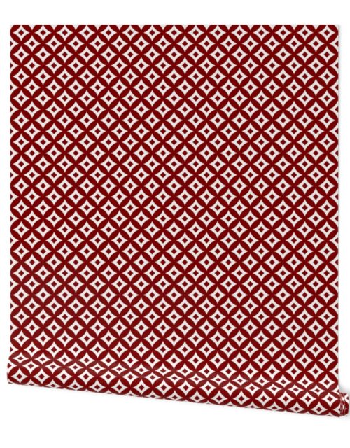 Large Dark Christmas Candy Apple Red and White Cross-Hatch Astroid Grid Pattern Wallpaper