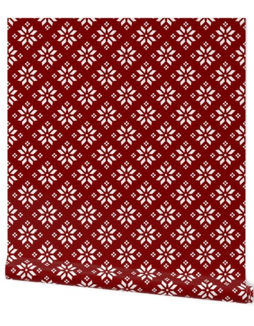 Large Dark Christmas Candy Apple Red with White Poinsettia Flowers Wallpaper