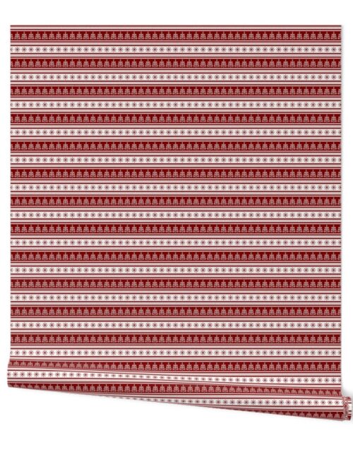 Large Dark Christmas Candy Apple Red Nordic Trees Stripe in White Wallpaper