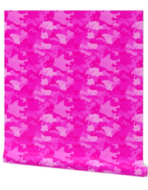 Hot Shocking Neon Pink Girlie Feminine Camo Camouflage Pattern Wallpaper
