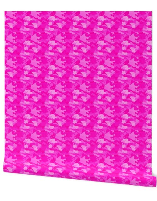 Small Hot Shocking Neon Pink Girlie Feminine Camo Camouflage Pattern Wallpaper