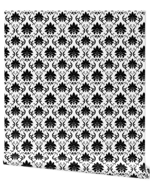 Black on White Jumbo Fleur Damask Motif Wallpaper