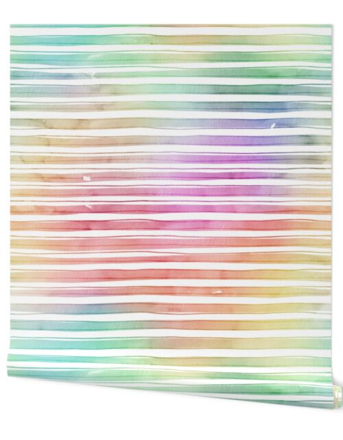 Rainbow Bright Pastel Watercolor Stripes and Lines Wallpaper