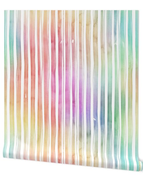 Bright Pastel Watercolor Vertical Stripes and Lines Wallpaper