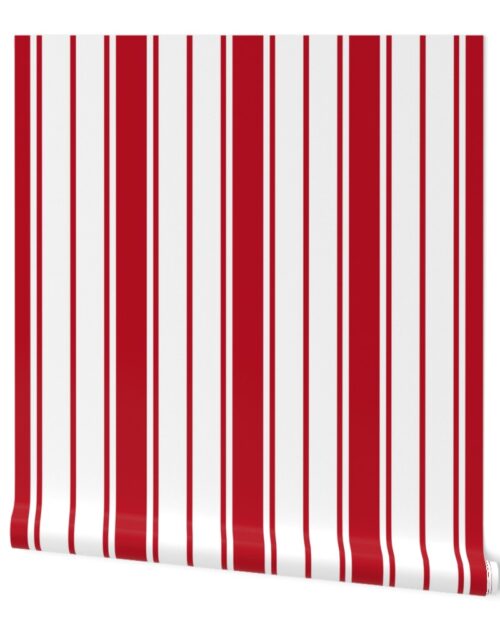 Cherry Orchard Red and White Vertical French Stripe Wallpaper