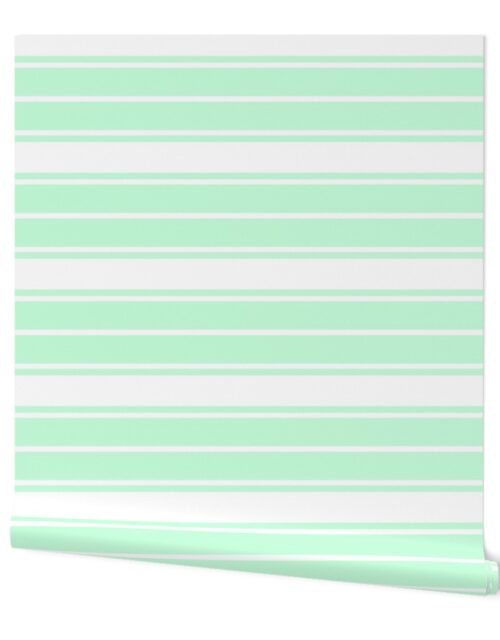 Mint Foam and White Vertical French Stripe Wallpaper