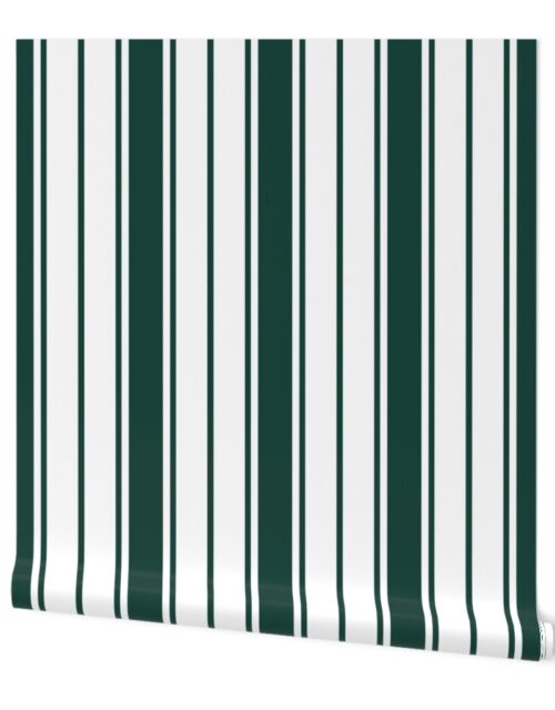 Cypress Green and White Vertical French Stripe Wallpaper