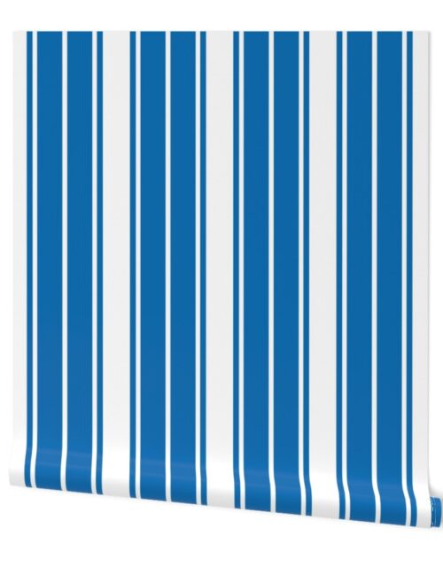 Biscayne Bay Blue and White Vertical French Stripe Wallpaper