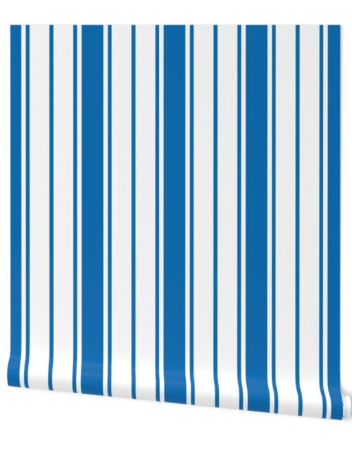 Biscayne Bay Blue and White Vertical French Stripe Wallpaper