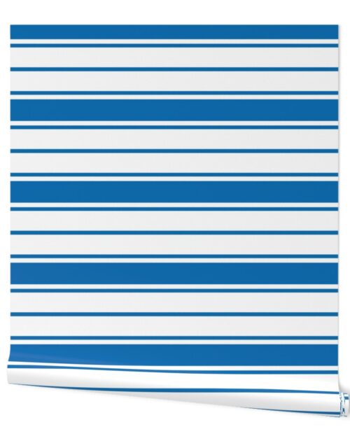 Biscayne Bay Blue and White Horizontal French Stripe Wallpaper