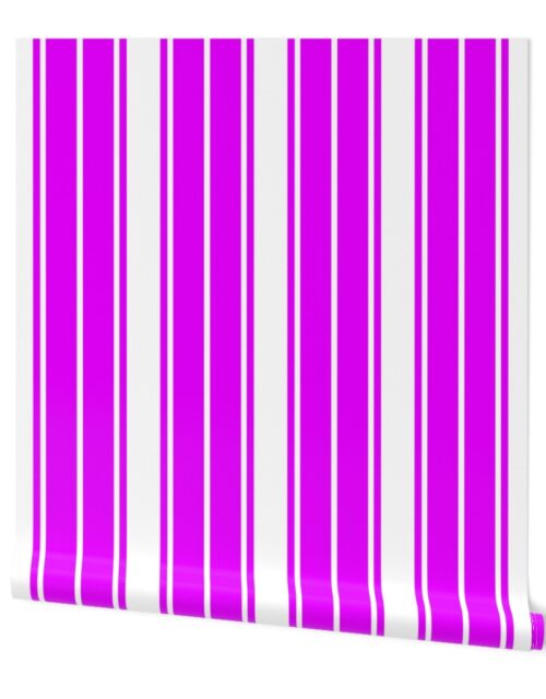 Orlando Orchid and White Vertical French Stripe Wallpaper