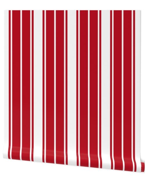 Cherry Orchard Red and White Horizontal French Stripe Wallpaper