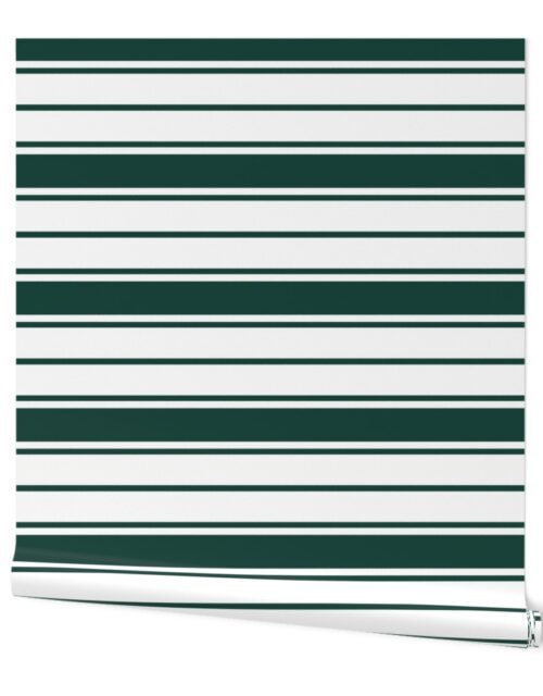 Cypress Green and White Horizontal French Stripe Wallpaper