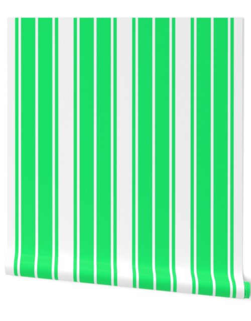 Lime Green Mojito and White Vertical French Stripe Wallpaper