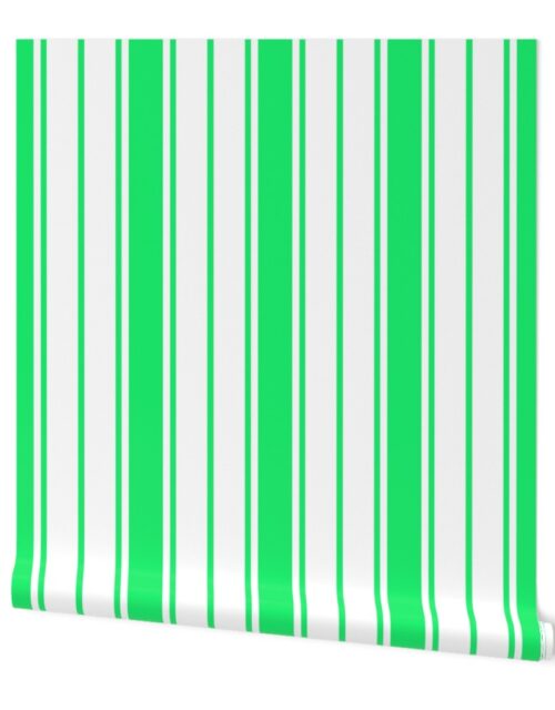 Lime Green Mojito and White Vertical French Stripe Wallpaper