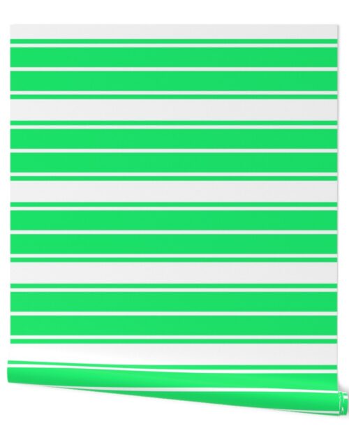 Lime Green Mojito and White Horizontal French Stripe Wallpaper