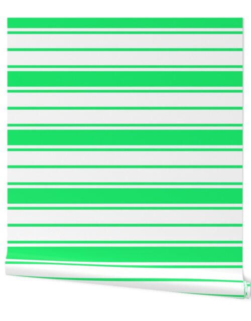 Lime Green Mojito and White Horizontal French Stripe Wallpaper