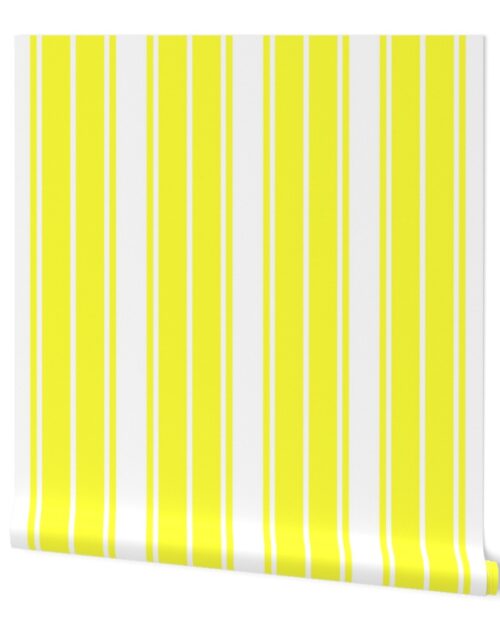 Bright Sunshine Yellow and White Vertical French Stripe Wallpaper