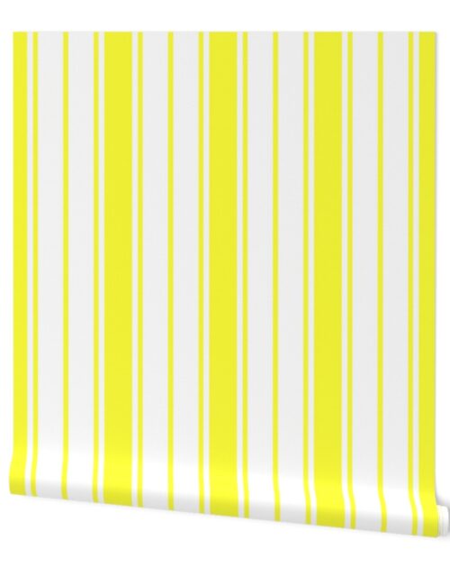 Bright Sunshine Yellow and White Vertical French Stripe Wallpaper