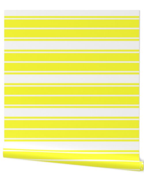 Bright Sunshine Yellow and White Horizontal French Stripe Wallpaper