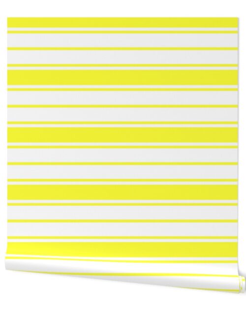 Bright Sunshine Yellow and White Horizontal French Stripe Wallpaper