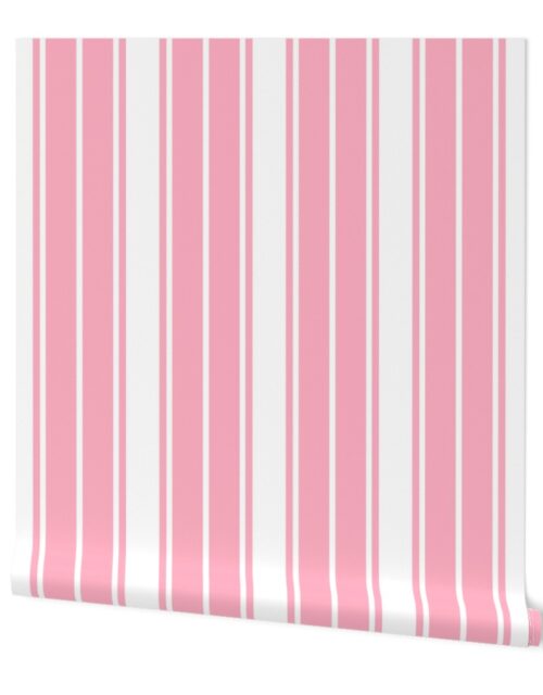 Palm Beach Pink and White Vertical French Stripe Wallpaper