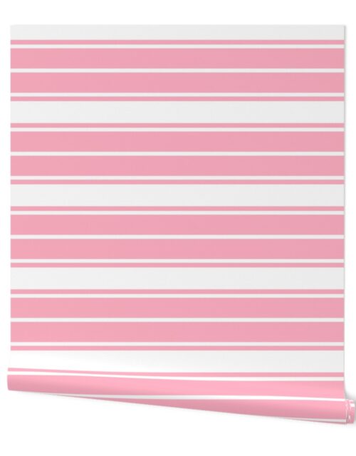 Palm Beach Pink and White Horizontal French Stripe Wallpaper