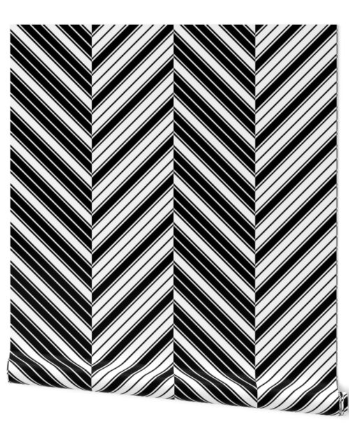 Black and White Chevron French Stripe Repeat Wallpaper