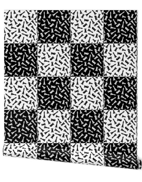 Small Black and White Chess Checker Board Pieces in Chess Square Pattern Wallpaper