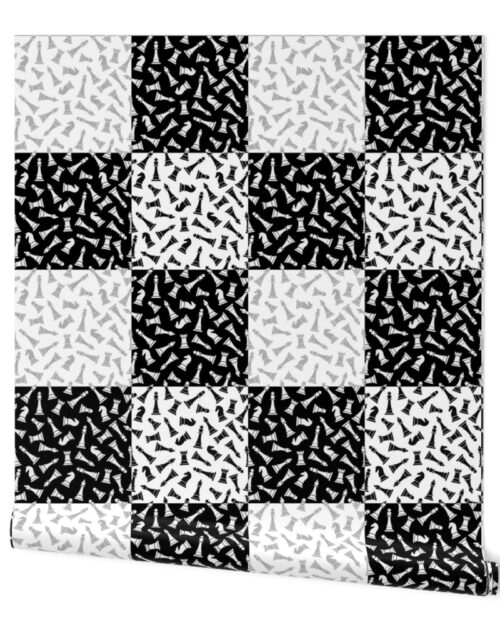 Large Black, Grey and White Gingham Chess Check Wallpaper
