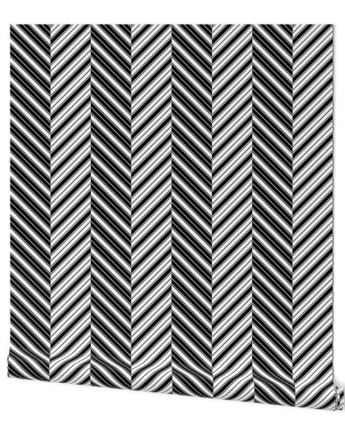 Black and White French Chevron Stripe Pattern Wallpaper