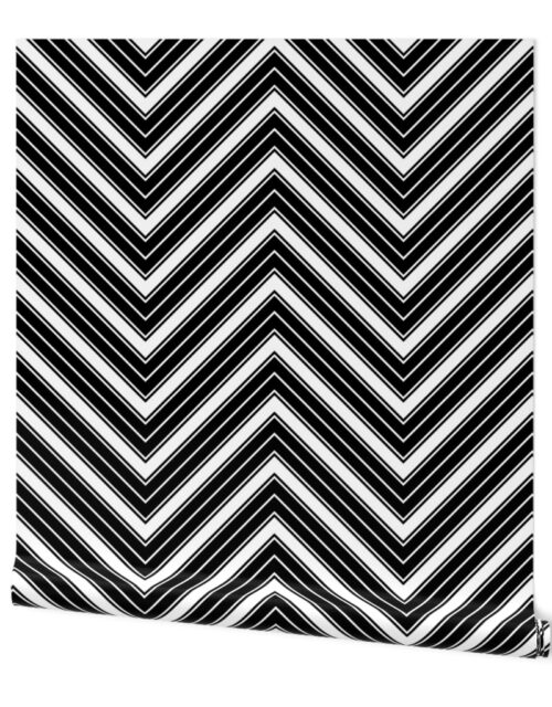 Large Black and White French Chevron Stripe Pattern Wallpaper