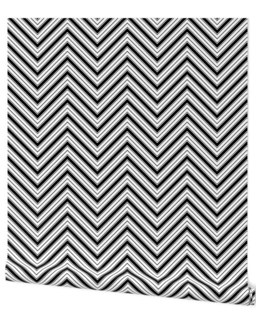 Large White and Black French Chevron Stripe Pattern Wallpaper