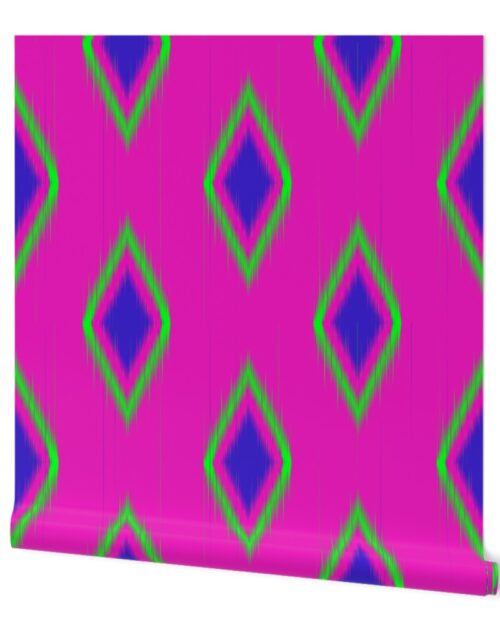 Ikat in Hot Pink, Lime Green and Bright Purple Geometric Shapes Wallpaper