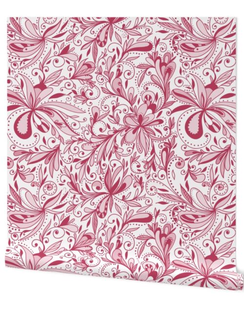 Floral Doodles Seamless Repeat Pattern in Rose Pink Wallpaper